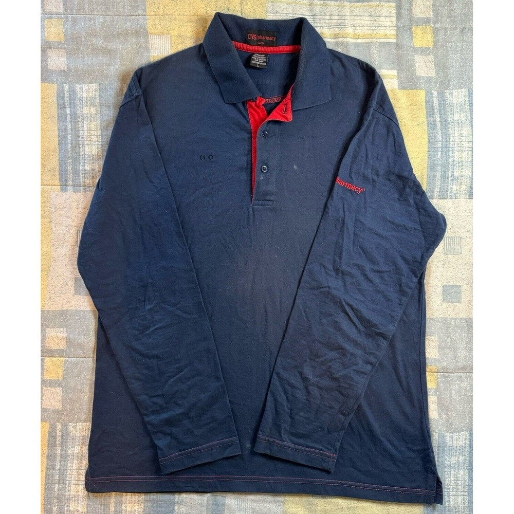 CVS PHARMACY Employee Work Uniform Long Sleeve Polo Rugby Shirt Men's Size L